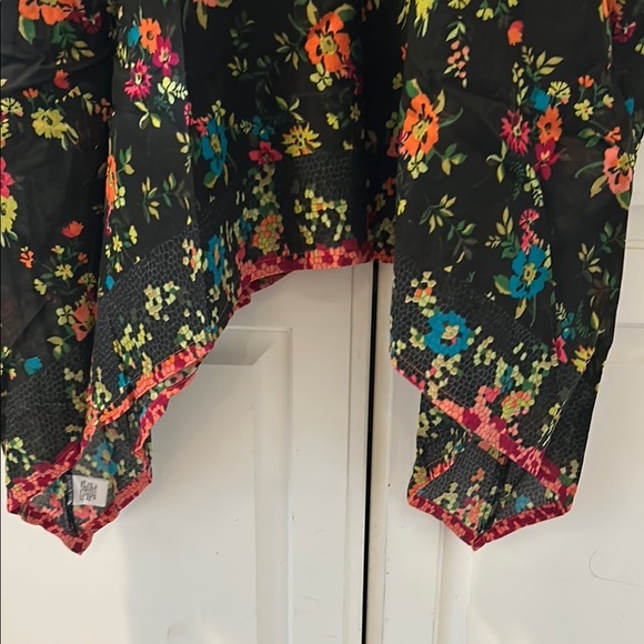 Johnny Was Floral on Black Midi Asymmetrical Cotton Dress Sz 1X - Picture 5 of 5